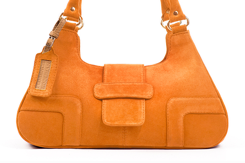 Sac porté à l'épaule habillé femme en cuir orange abricot - Vue de profil