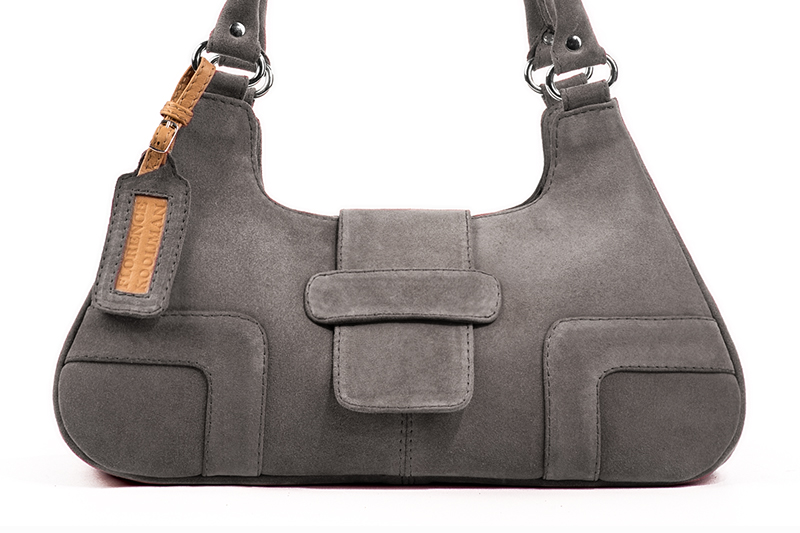 Sac porté à l'épaule habillé femme en cuir gris galet - Vue de profil