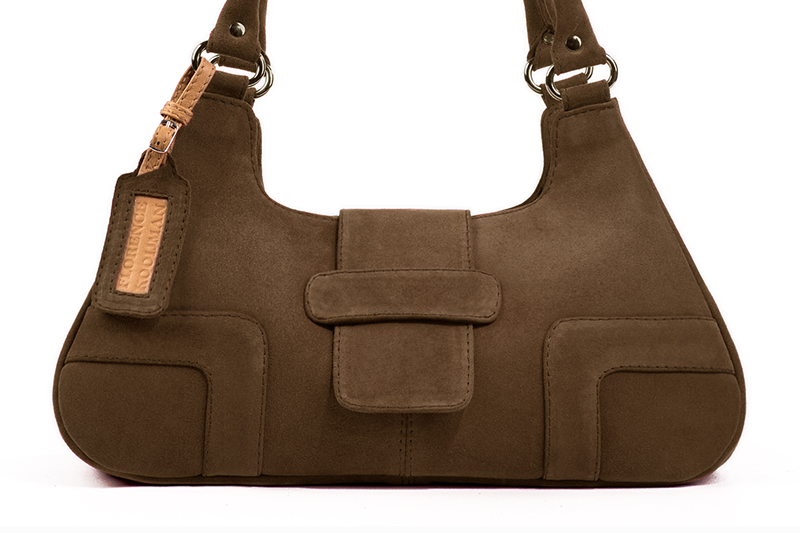 Sac porté à l'épaule habillé femme en cuir marron chocolat - Vue de profil