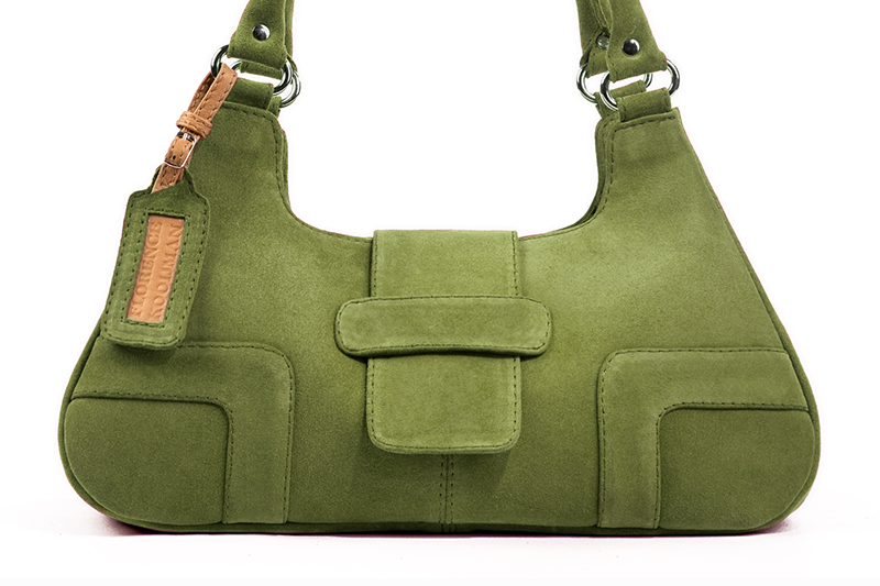 Sac porté à l'épaule habillé femme en cuir vert pistache - Vue de profil