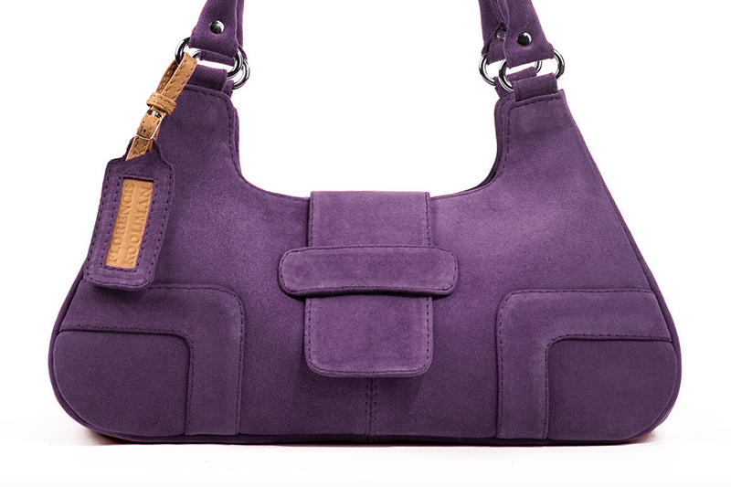Sac porté à l'épaule habillé femme en cuir violet améthyste - Vue de profil