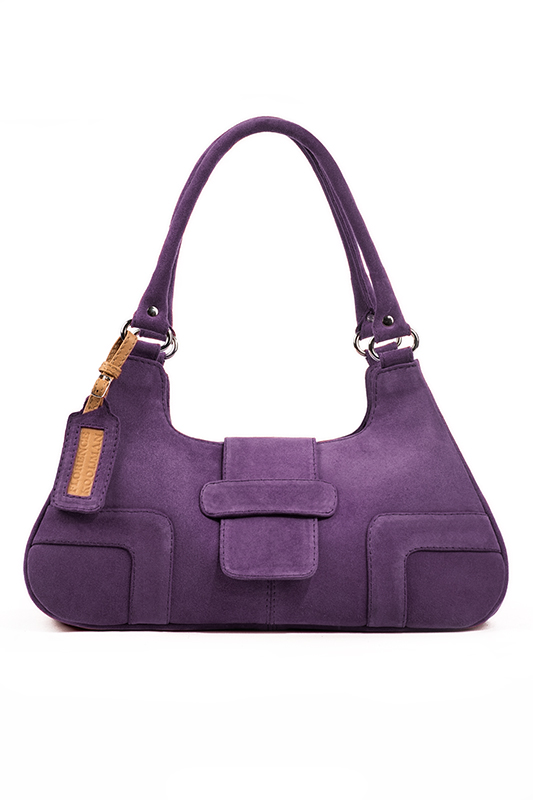Sac porté à l'épaule habillé femme en cuir violet améthyste - Vue du dessus