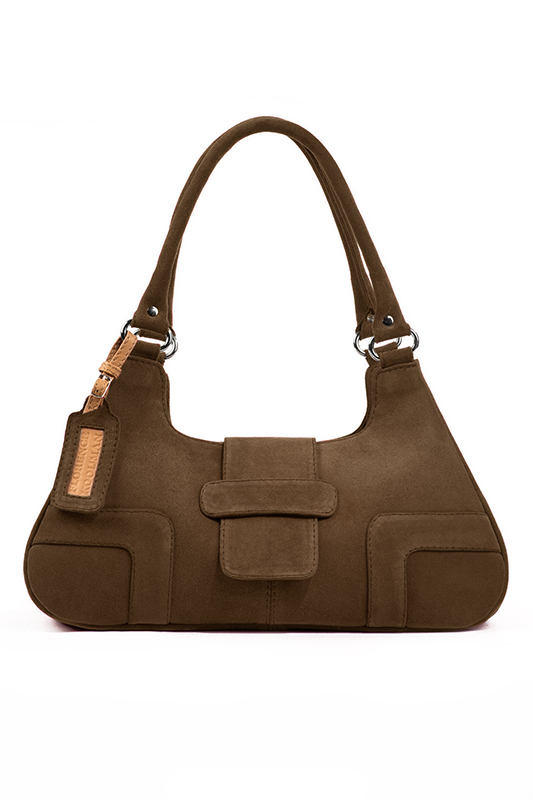 Sac porté à l'épaule habillé femme en cuir marron chocolat - Vue du dessus