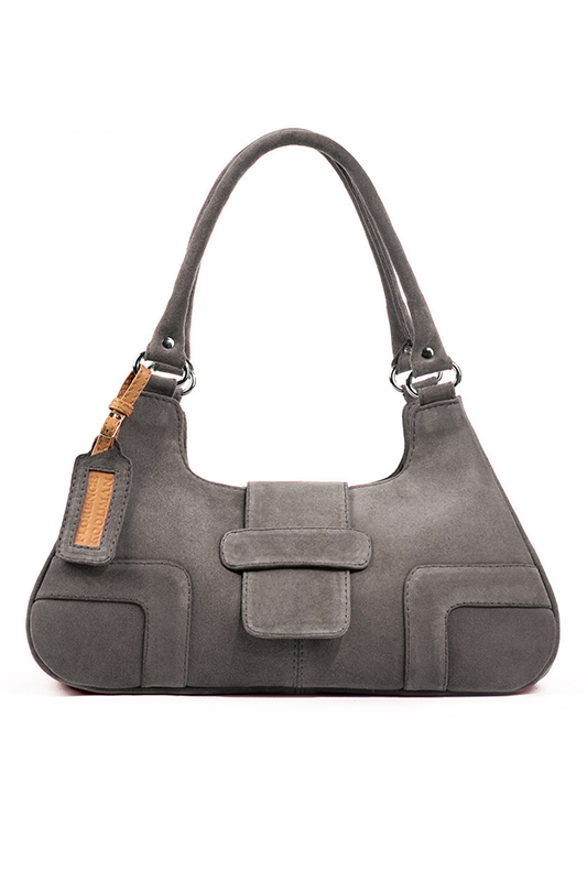 Sac porté à l'épaule habillé femme en cuir gris galet - Vue du dessus