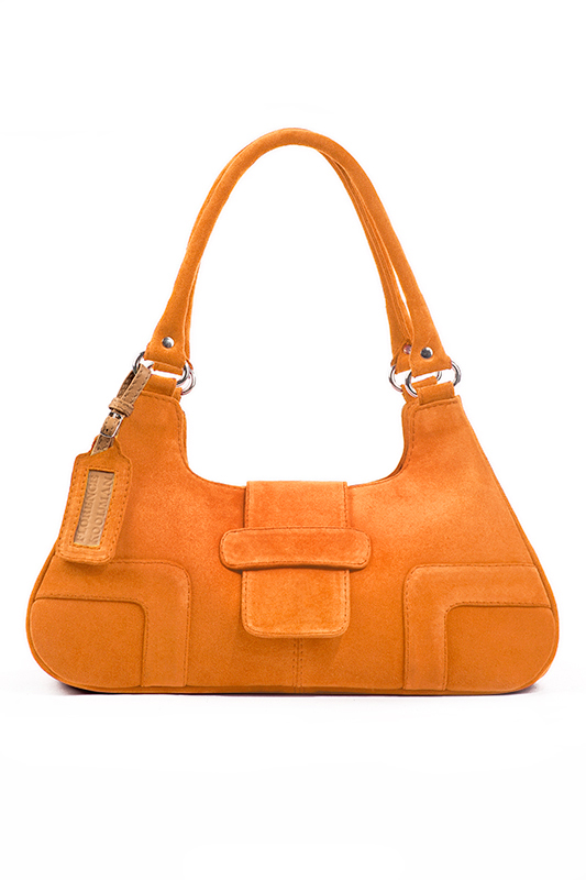 Sac porté à l'épaule habillé femme en cuir orange abricot - Vue du dessus