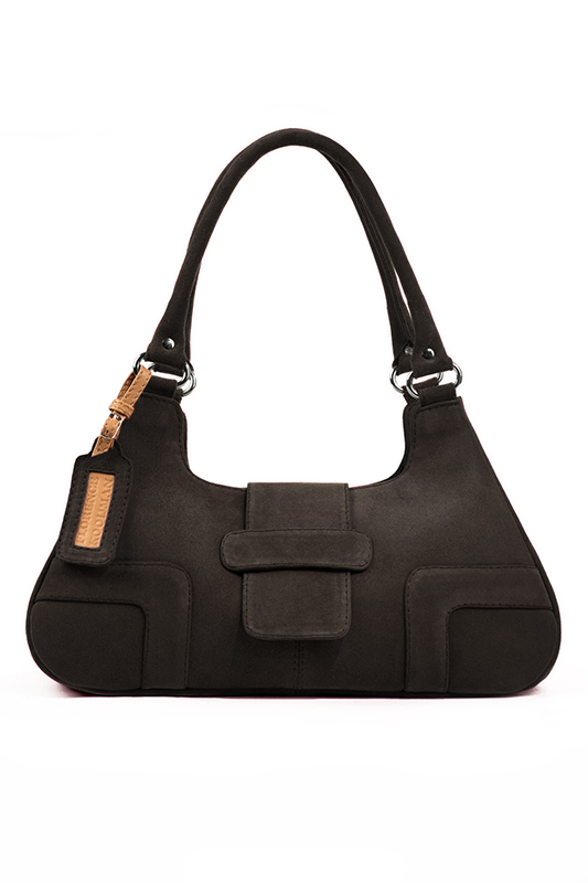 Sac porté à l'épaule habillé femme en cuir marron ébène - Vue du dessus