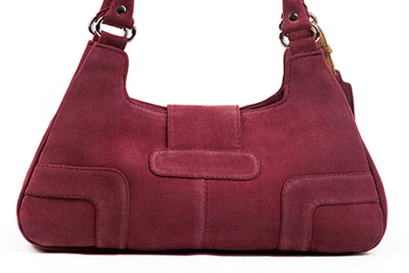 Sac porté à l'épaule habillé femme en cuir rouge framboise - Vue arrière