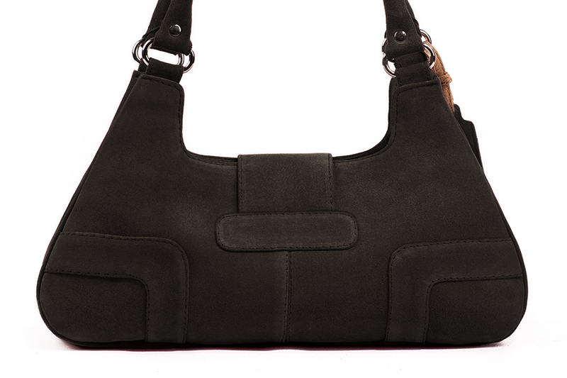 Sac porté à l'épaule habillé femme en cuir marron ébène - Vue arrière
