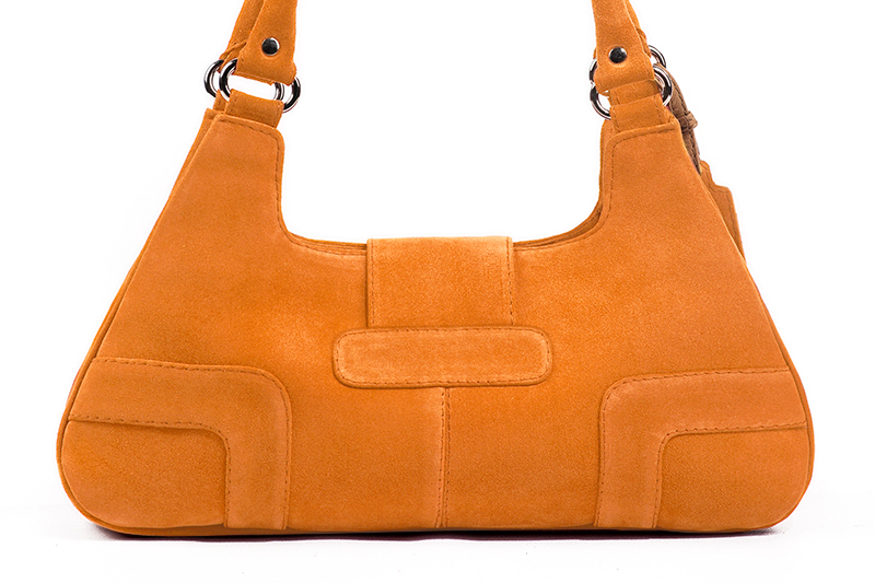 Sac porté à l'épaule habillé femme en cuir orange abricot - Vue arrière