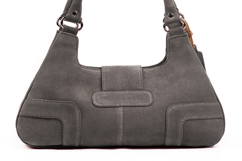 Sac porté à l'épaule habillé femme en cuir gris galet - Vue arrière