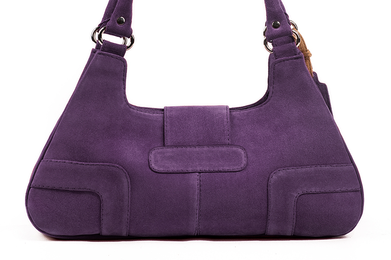 Sac porté à l'épaule habillé femme en cuir violet améthyste - Vue arrière