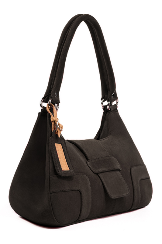 Sac porté à l'épaule habillé femme en cuir marron ébène - Vue porté
