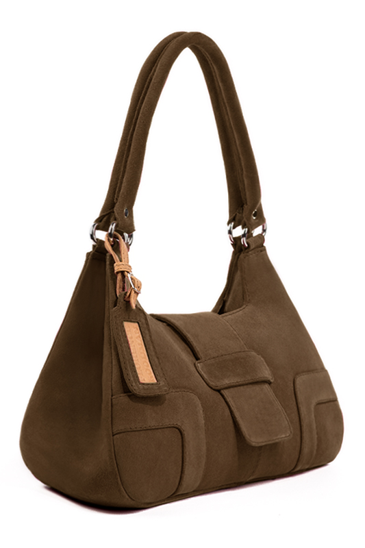 Sac porté à l'épaule habillé femme en cuir marron chocolat - Vue porté
