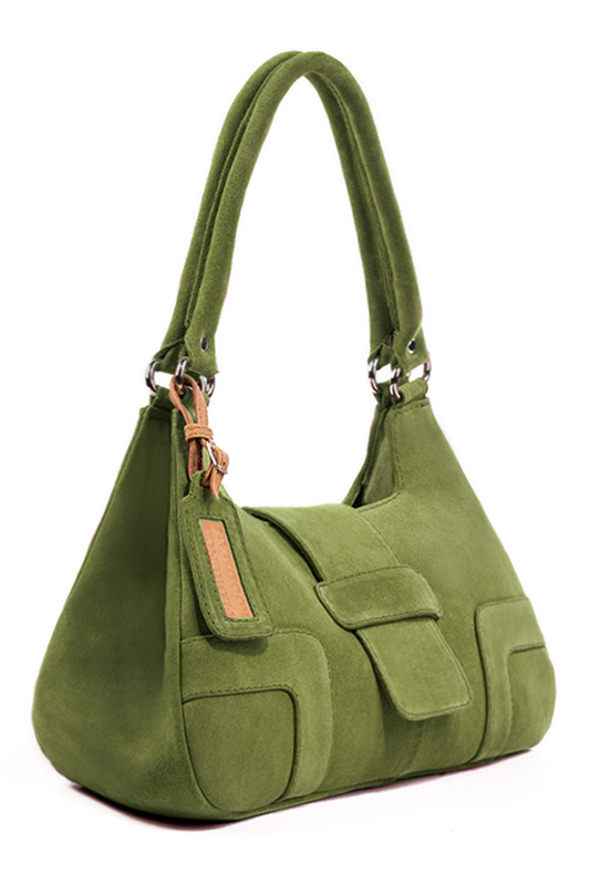 Sac porté à l'épaule habillé femme en cuir vert pistache - Vue porté