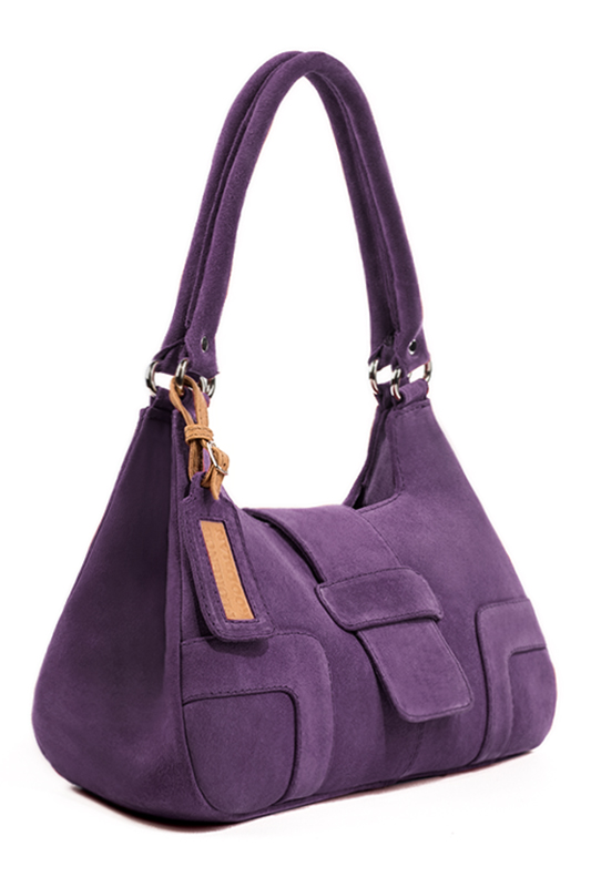 Sac porté à l'épaule habillé femme en cuir violet améthyste - Vue porté