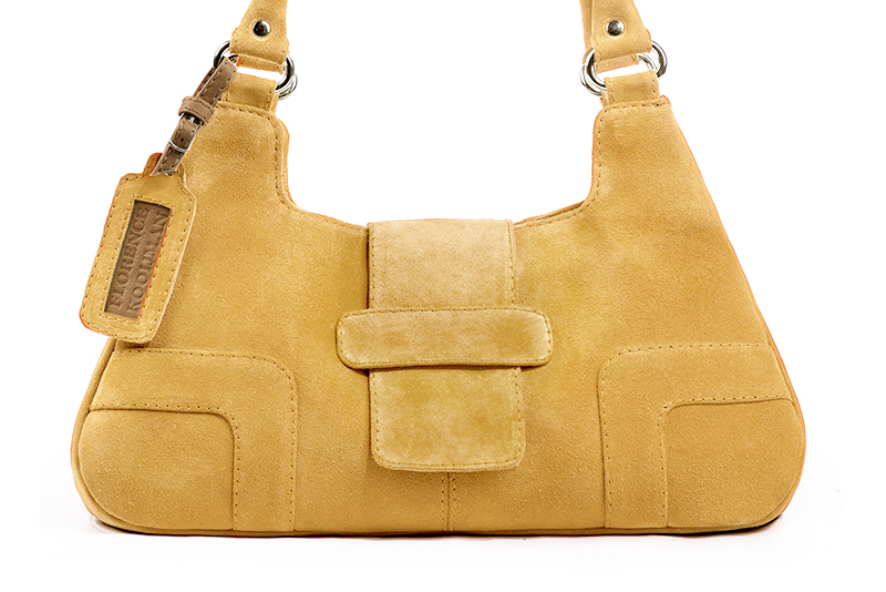 Sac porté à l'épaule habillé femme en cuir jaune ocre - Vue de profil