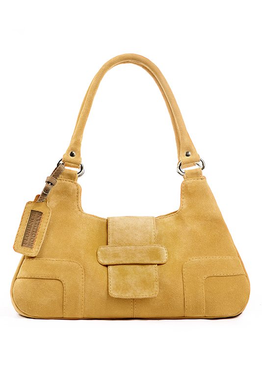 Sac porté à l'épaule habillé femme en cuir jaune ocre - Vue du dessus
