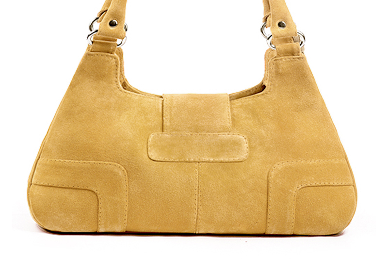 Sac porté à l'épaule habillé femme en cuir jaune ocre - Vue arrière