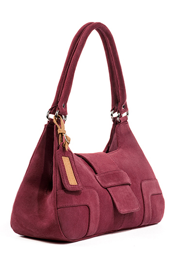 Sac porté à l'épaule habillé femme en cuir rouge framboise - Vue du dessus
