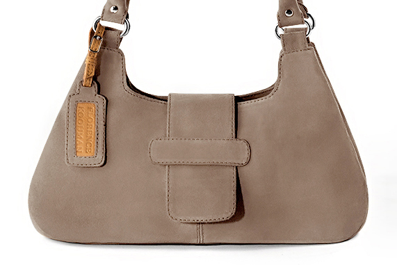 Sac porté à l'épaule habillé femme en cuir beige sahara - Vue de profil