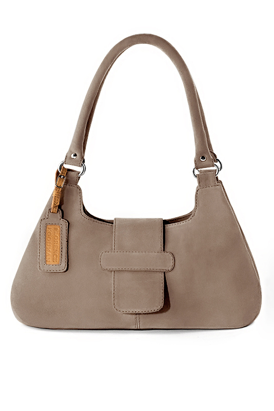 Sac porté à l'épaule habillé femme en cuir beige sahara - Vue du dessus