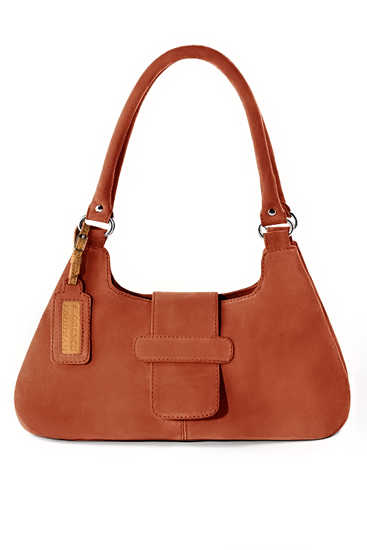 Sac porté à l'épaule habillé femme en cuir orange corail - Vue du dessus