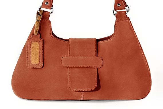 Sac porté à l'épaule habillé femme en cuir orange corail - Vue de profil