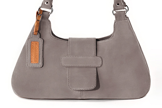 Sac porté à l'épaule habillé femme en cuir beige mastic - Vue de profil