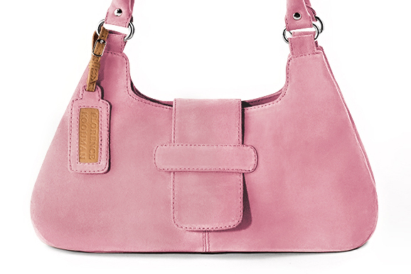 Sac porté à l'épaule habillé femme en cuir rose camélia - Vue de profil
