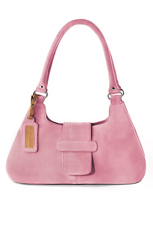 Sac porté à l'épaule habillé femme en cuir rose camélia - Vue du dessus