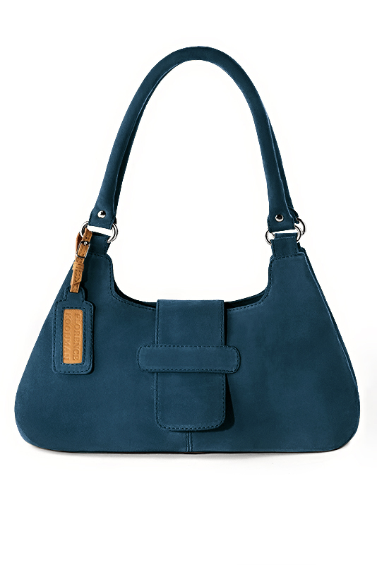 Sac porté à l'épaule habillé femme en cuir bleu canard - Vue du dessus
