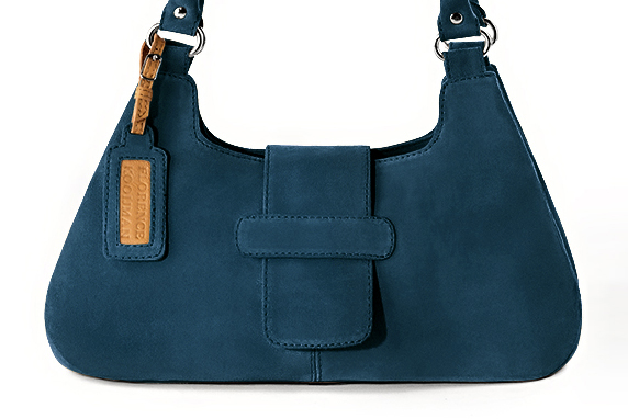 Sac porté à l'épaule habillé femme en cuir bleu canard - Vue de profil