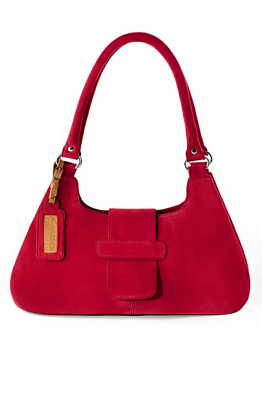 Sac porté à l'épaule habillé femme en cuir rouge carmin - Vue du dessus