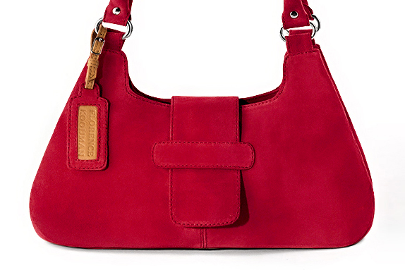Sac porté à l'épaule habillé femme en cuir rouge carmin - Vue de profil