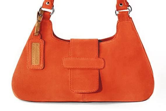Sac à main habillé en cuir orange clémentine - Vue de profil