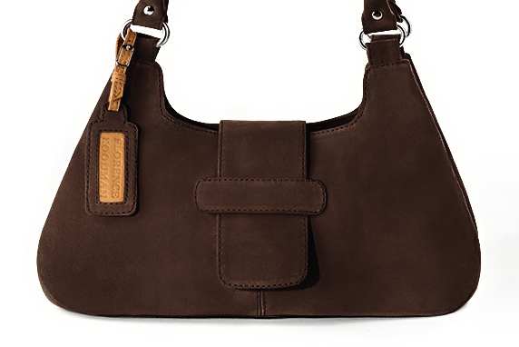 Sac porté à l'épaule habillé femme en cuir marron ébène - Vue de profil