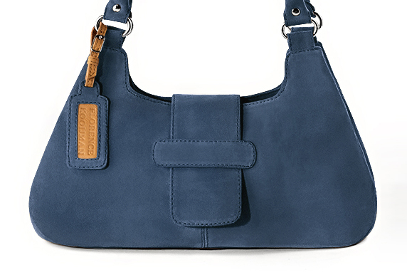 Sac porté à l'épaule habillé femme en cuir bleu denim - Vue de profil