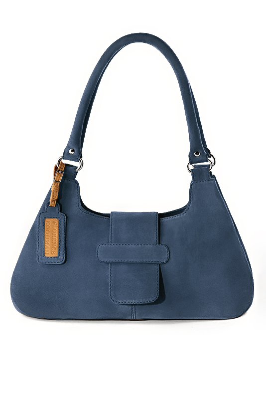 Sac porté à l'épaule habillé femme en cuir bleu denim - Vue du dessus