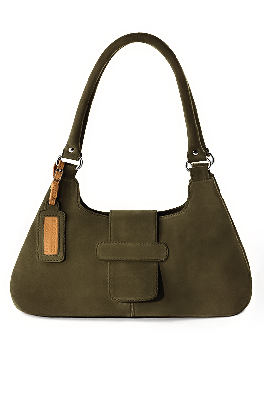 Sac porté à l'épaule habillé femme en cuir vert kaki - Vue du dessus