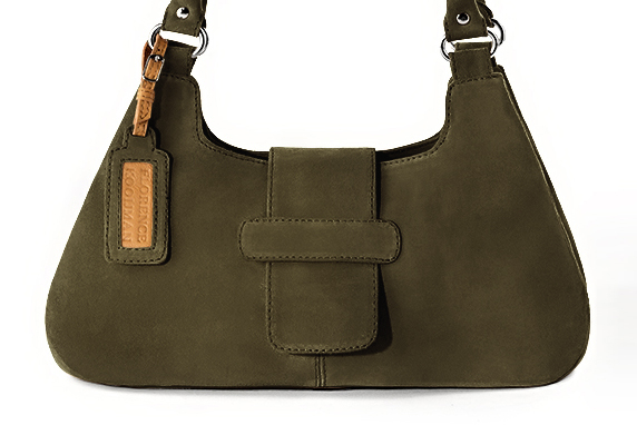 Sac porté à l'épaule habillé femme en cuir vert kaki - Vue de profil