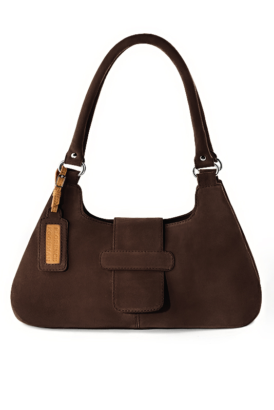 Sac porté à l'épaule habillé femme en cuir marron ébène - Vue du dessus