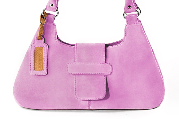 Sac porté à l'épaule habillé femme en cuir violet mauve - Vue de profil