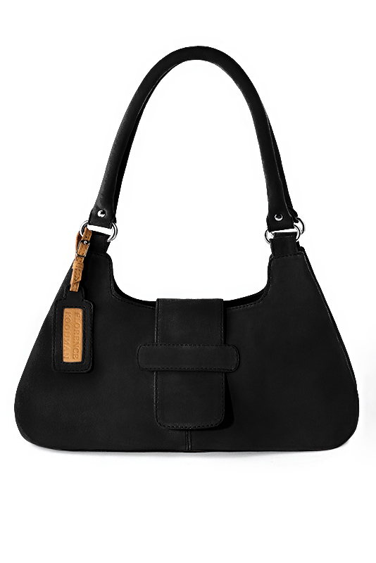 Sac porté à l'épaule habillé femme en cuir noir mat - Vue du dessus