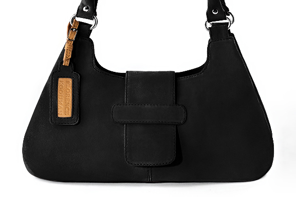 Sac porté à l'épaule habillé femme en cuir noir mat - Vue de profil