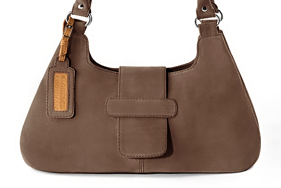Sac porté à l'épaule habillé femme en cuir marron chocolat - Vue de profil