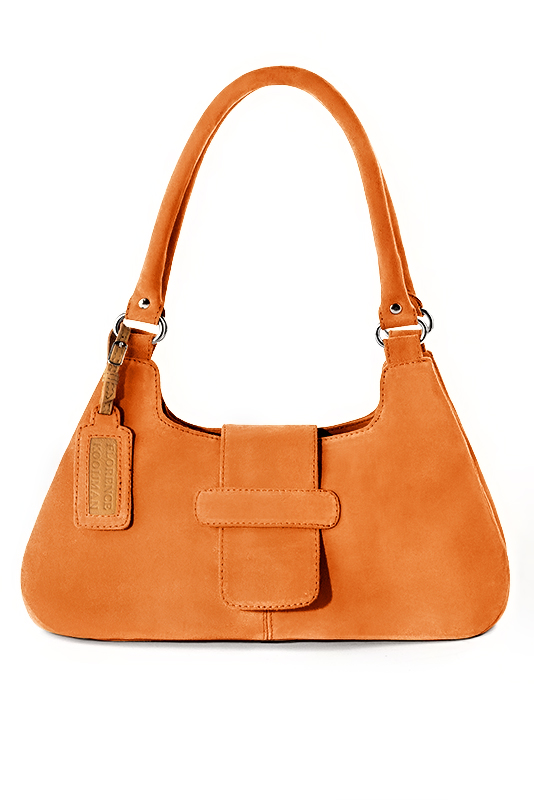 Sac porté à l'épaule habillé femme en cuir orange abricot - Vue du dessus