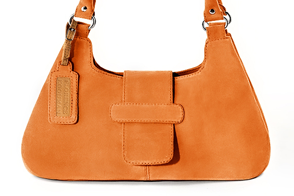 Sac porté à l'épaule habillé femme en cuir orange abricot - Vue de profil