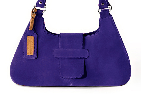 Sac porté à l'épaule habillé femme en cuir violet outremer - Vue de profil