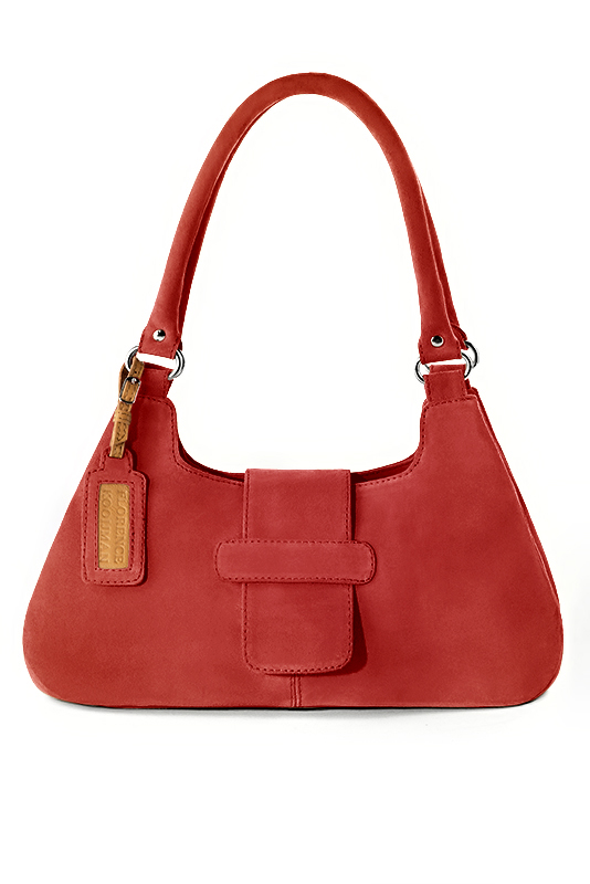 Sac porté à l'épaule habillé femme en cuir rouge coquelicot - Vue du dessus