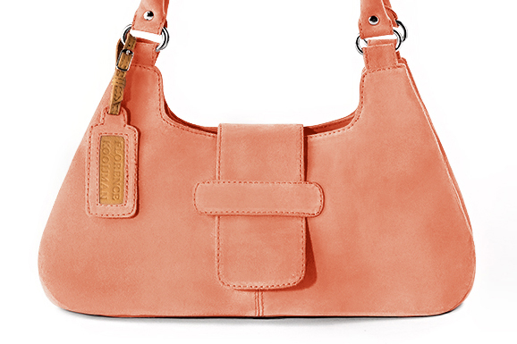 Sac porté à l'épaule habillé femme en cuir pêche - Vue de profil